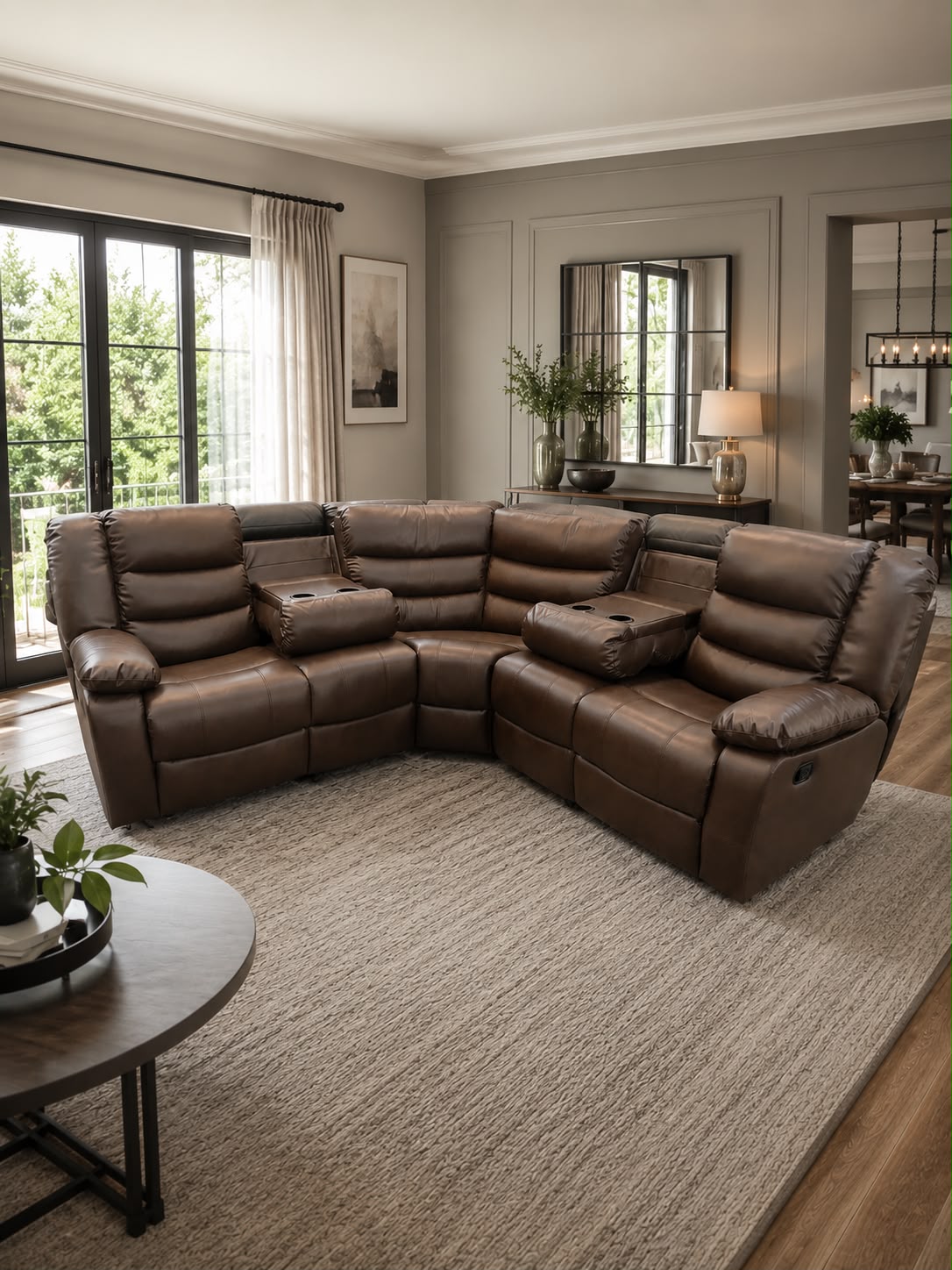 Roma leather brown manual recliner corner