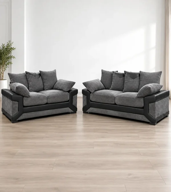 Dino 3+2 Grey Fabric & Black Leather Sofa